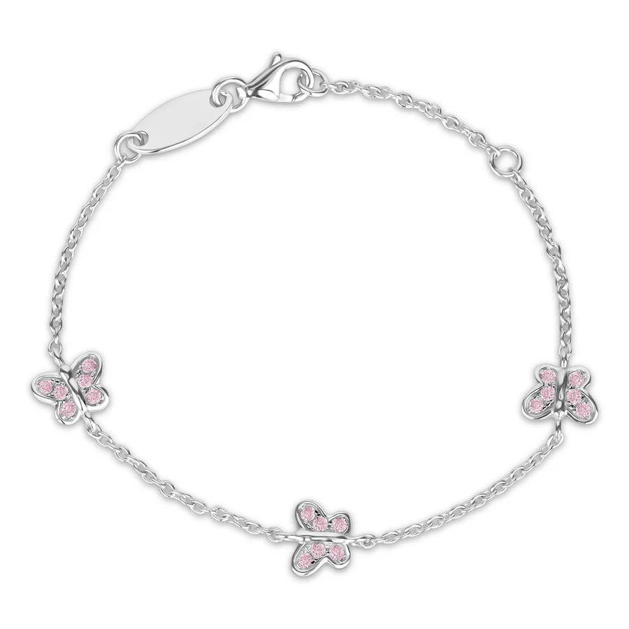 Little Miss Mimi Butterfly Bracelet in White with Pink Stones 07-142651-01PK
