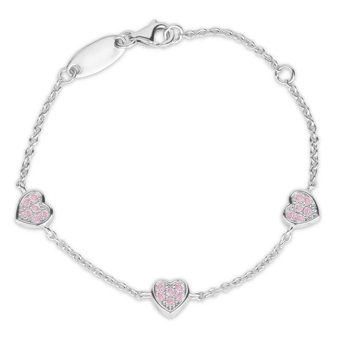 Little Miss Mimi Heart Bracelet in White with Pink Stones 07-142652-01PK