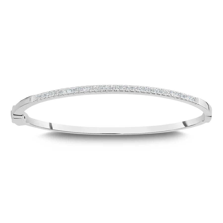 Half Pave Bangle in White 07-142801-01WH-S