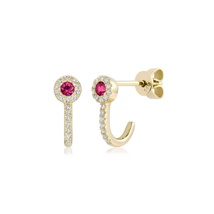 Diamond & Pink Sapphire Huggies in Yellow 13-013383-02PS