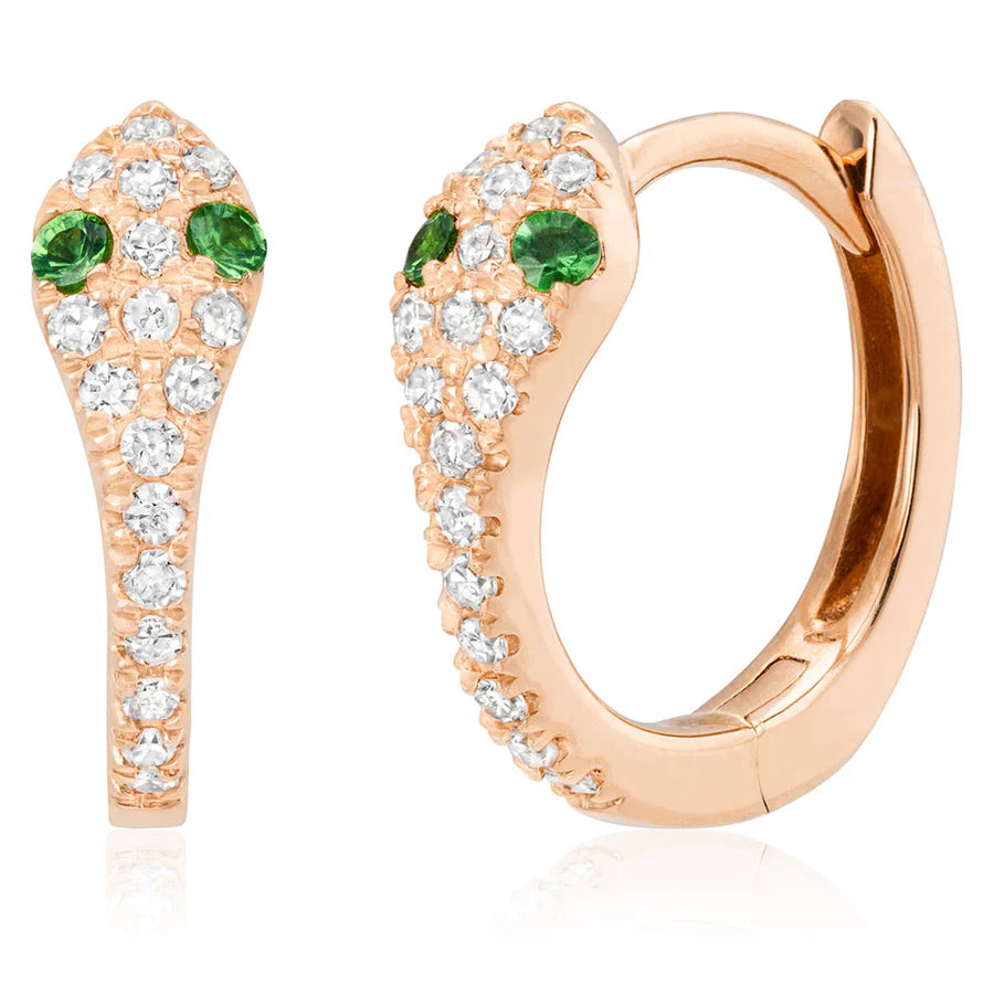 Snake Huggies with Green Garnet Eyes in Rose 13-016207-02GG