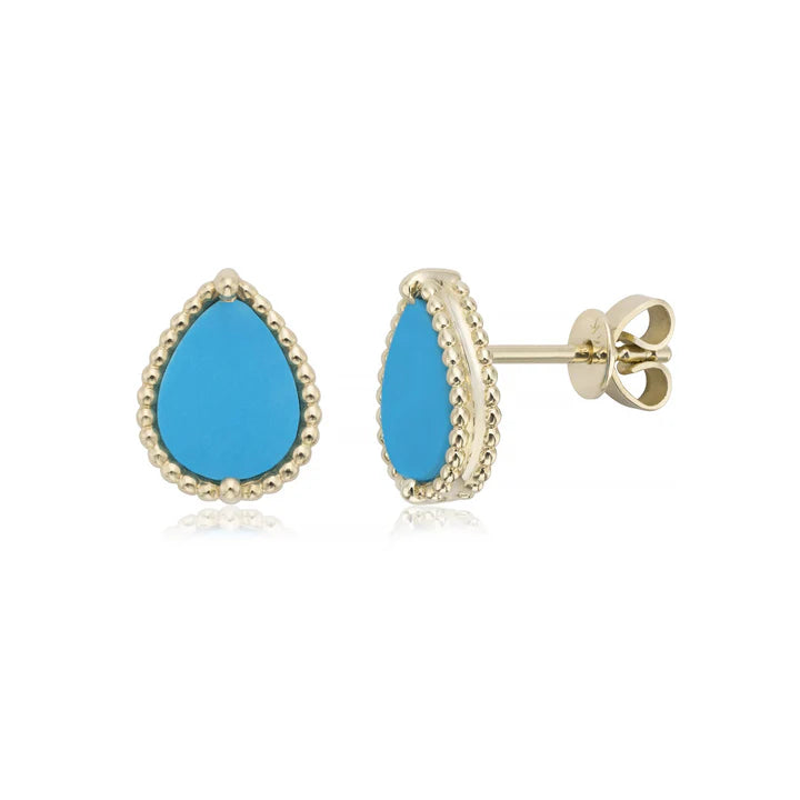 Beaded Pear Turquoise Stud Earrings in Yellow 13-016219-02TQ
