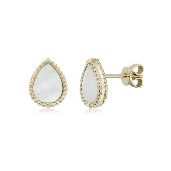 Beaded Pear Mother of Pearl Stud Earrings in Yellow 13-016219-02MOP