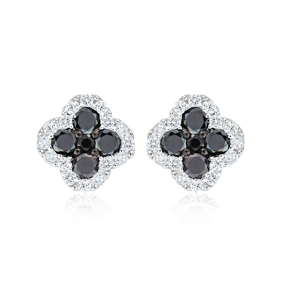 Daily Classic Clover Stud in White, Black and White Stones 13-021876-01WHBK