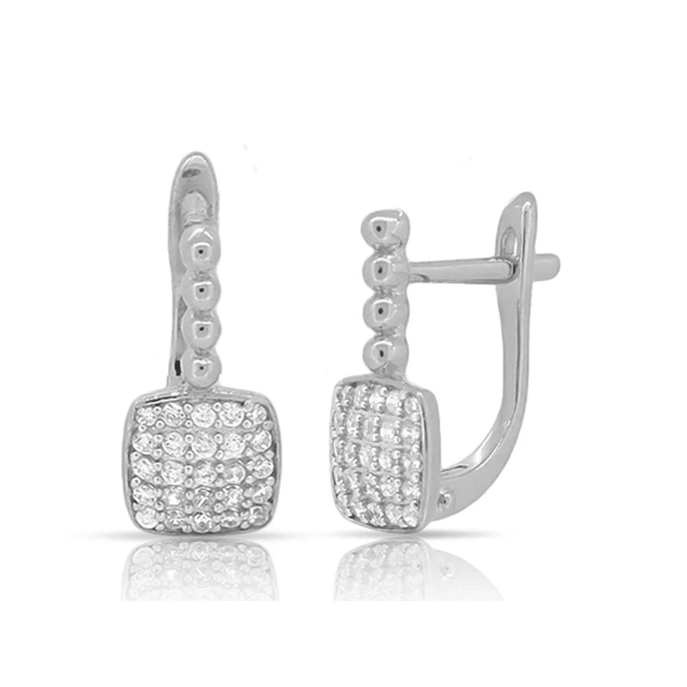 Dainty Pave Square Earrings With Beaded Post in White 13-023149-01WH