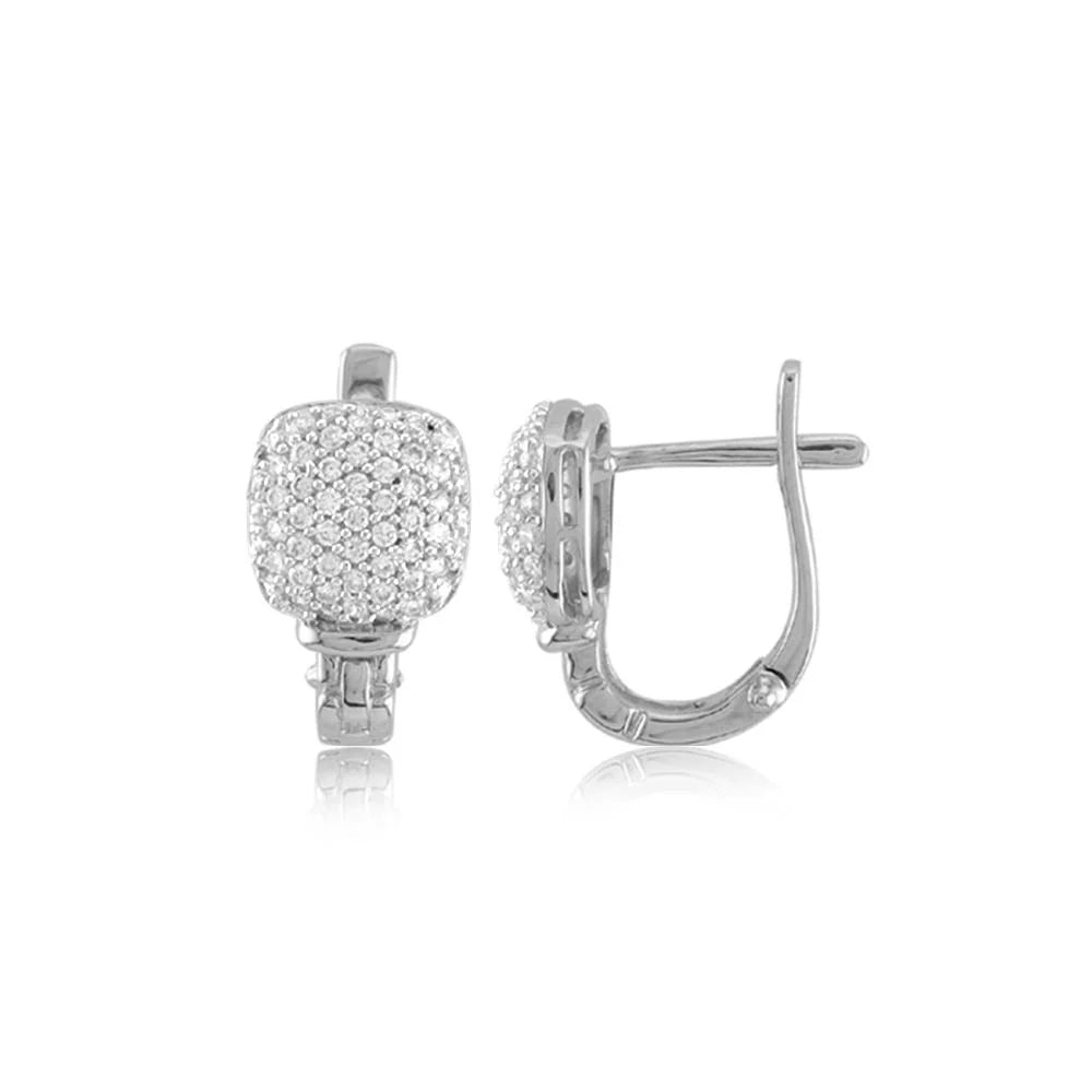 Square Pave Dome Earrings With Detail Post in White 13-023150-01WH