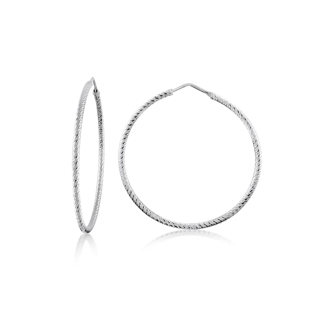Large Diamond Cut Hoops in White 13-092447-01
