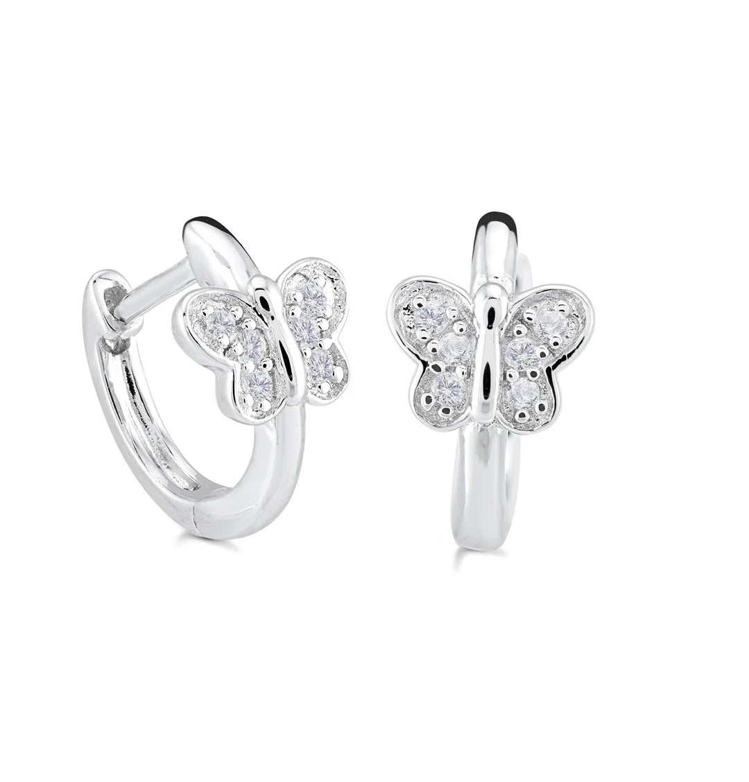 Little Miss Mimi Butterfly Mini Hoop in White with White Stones 13-142651-01WH