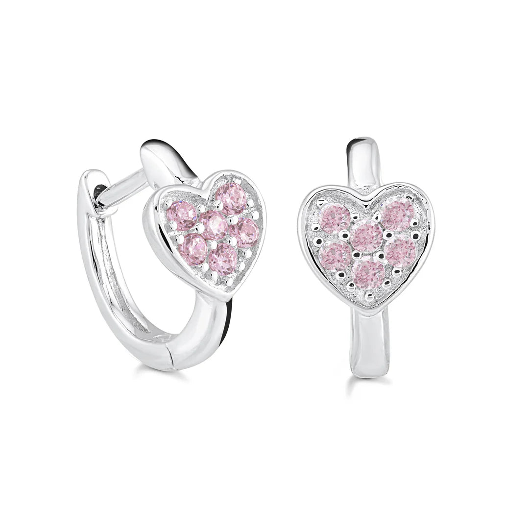 Little Miss Mimi Heart Mini Hoop in White with Pink Stones 13-142652-01PK