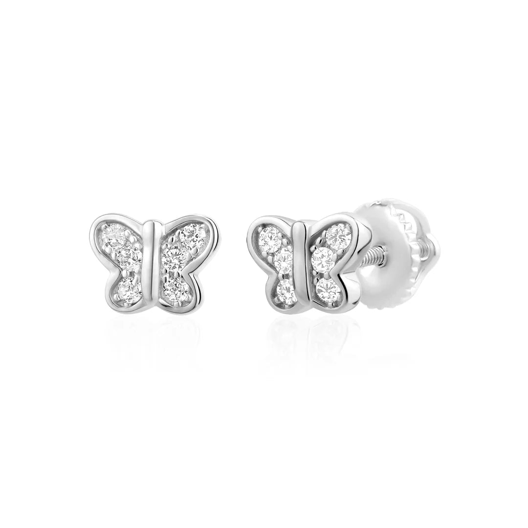 Little Miss Mimi Butterfly Stud Earrings in White with White Stones 13-142819-01WH
