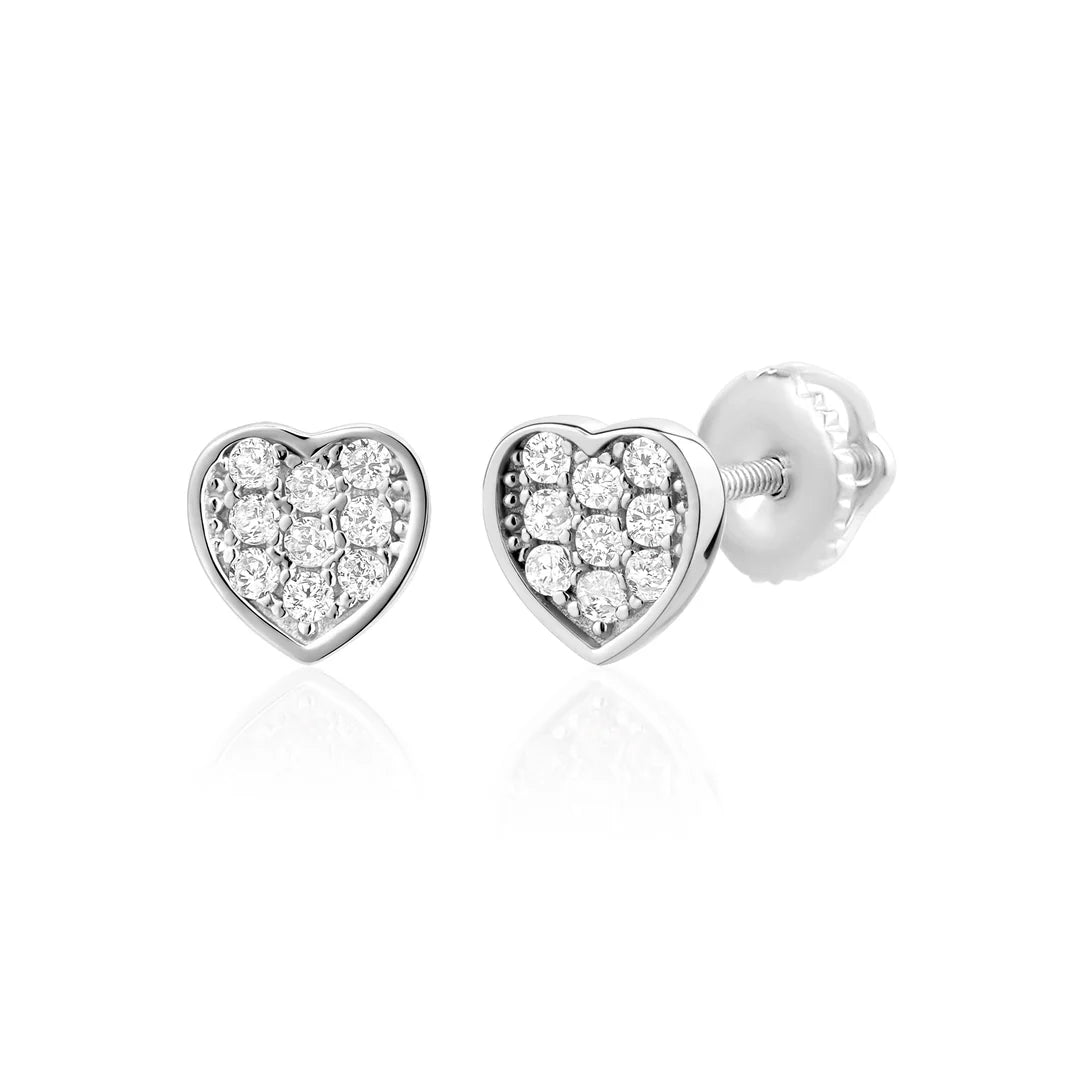 Little Miss Mimi Heart Studs in White with White Stones 13-142820-01WH