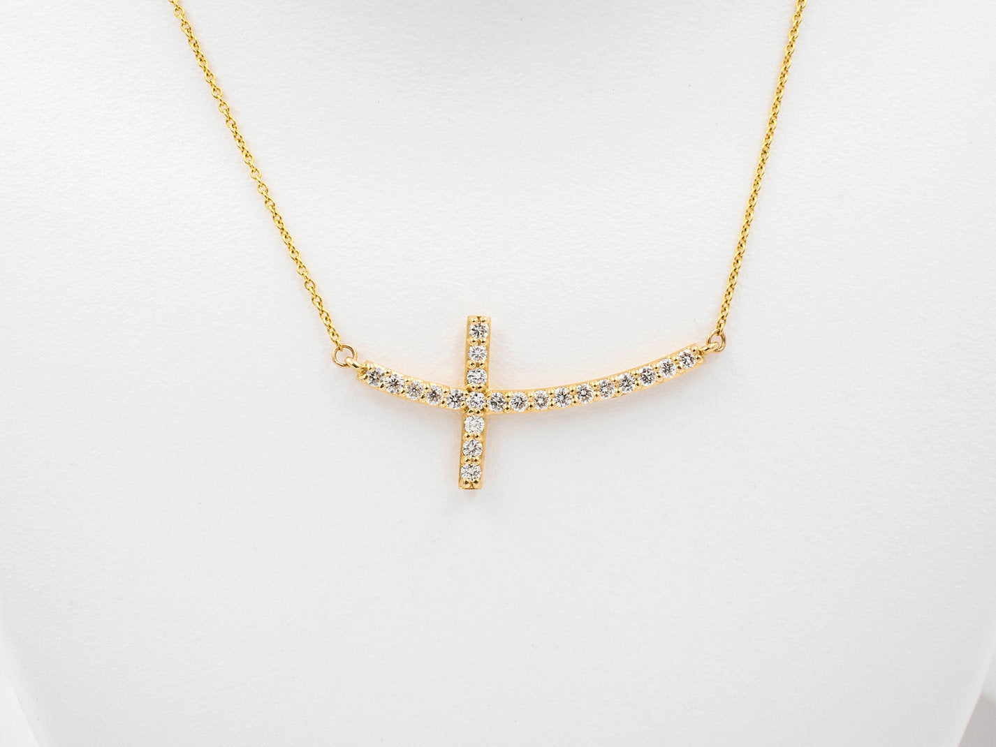 MISS MIMI STERLING SILVER SIDEWAY CROSS NECKLACE IN YELLOW GOLD PLATED 04-142785-02