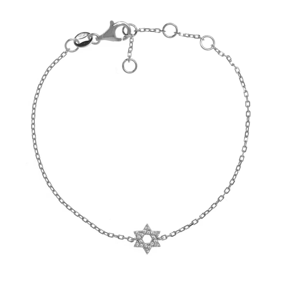 Star of David Chain Bracelet In White with CZ 07-026130-01
