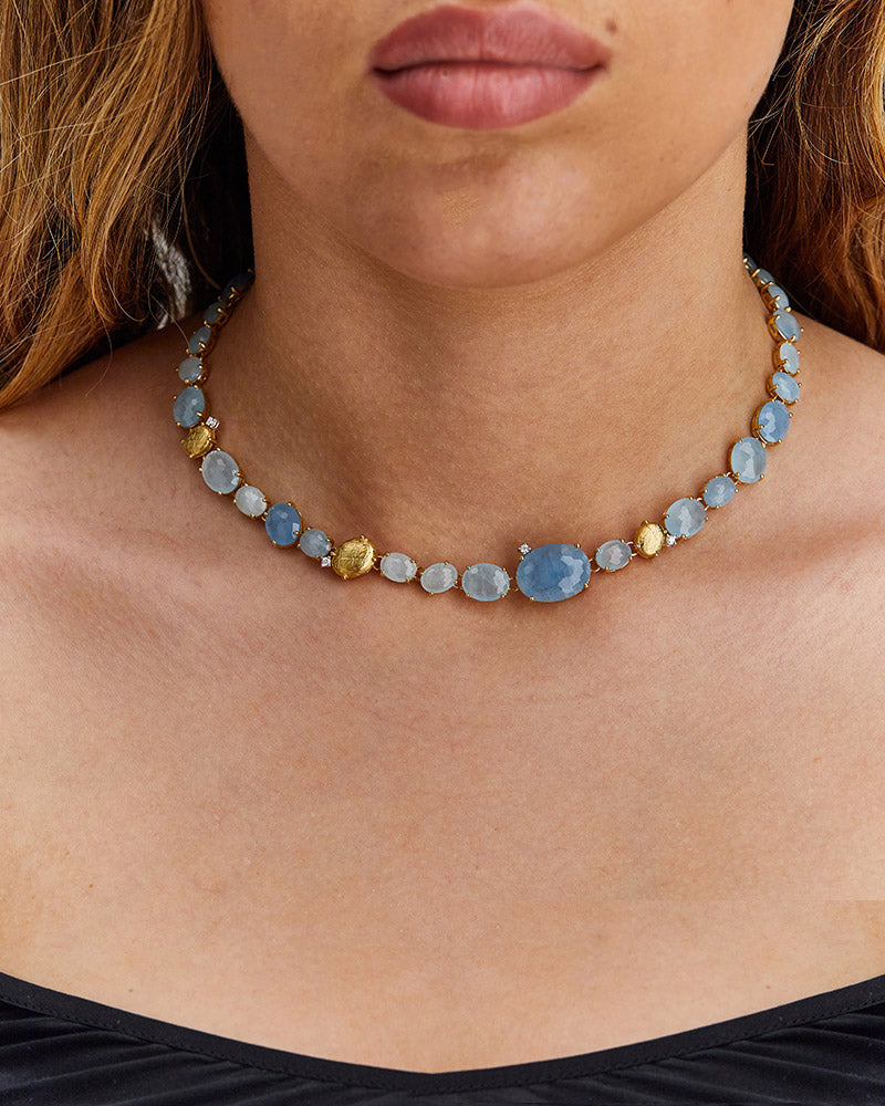 Van Dome Jewellery "IPANEMA" GOLD, AQUAMARINE AND DIAMONDS COLLAR NECKLACE CS1-577