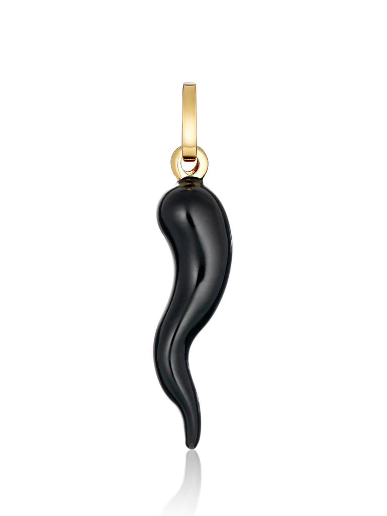 18k Yellow Gold Enamel Horn Pendant 09-166665-02BK LARGE 2.7cm
