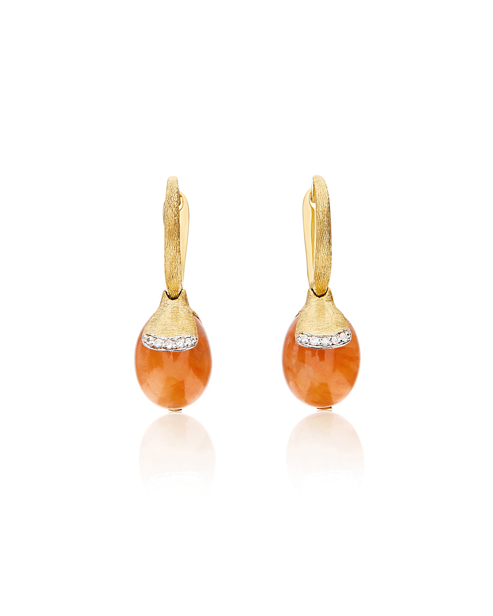 PETRA "AMULETS" CILIEGINE GOLD AND ORANGE AVENTURINE BALL DROP EARRINGS WITH DIAMONDS DETAILS (SMALL) OS11-603