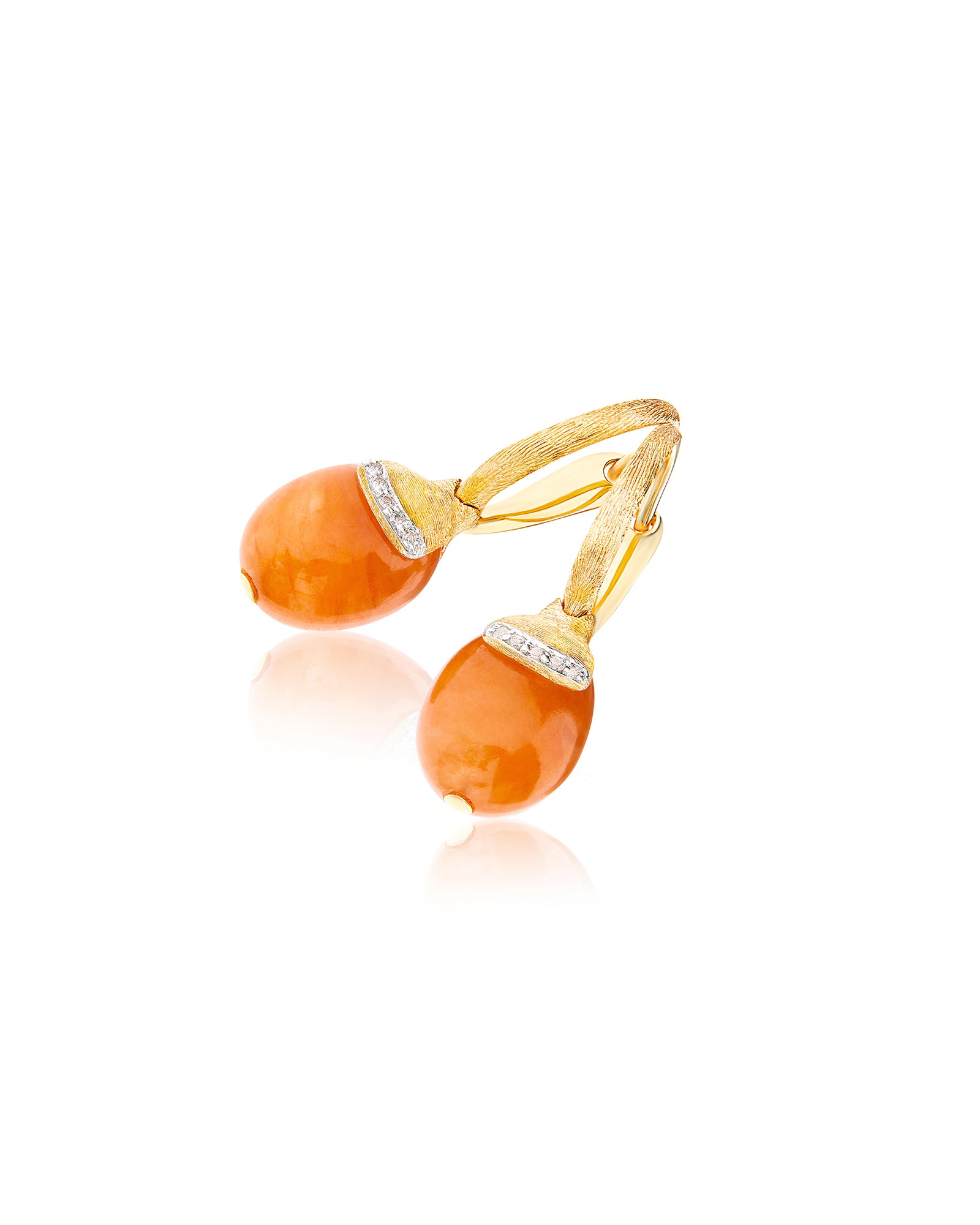 Nanis PETRA "AMULETS" CILIEGINE GOLD AND ORANGE AVENTURINE BALL DROP EARRINGS WITH DIAMONDS DETAILS (SMALL) OS11-603