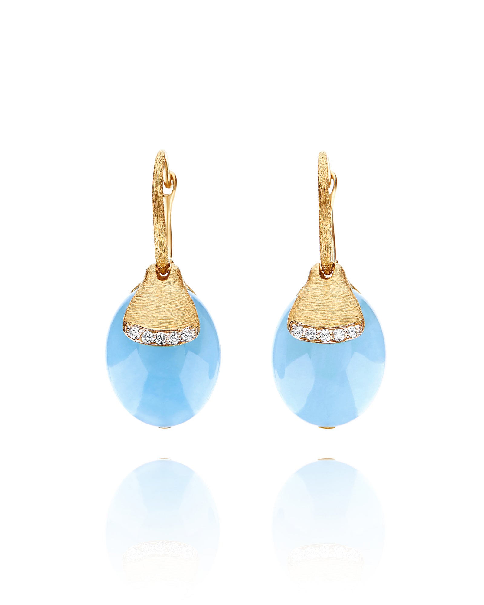 Nanis AZURE "AMULETS" CILIEGINE GOLD AND MILKY AQUAMARINE BALL DROP EARRINGS WITH DIAMONDS DETAILS (LARGE) OS16-587