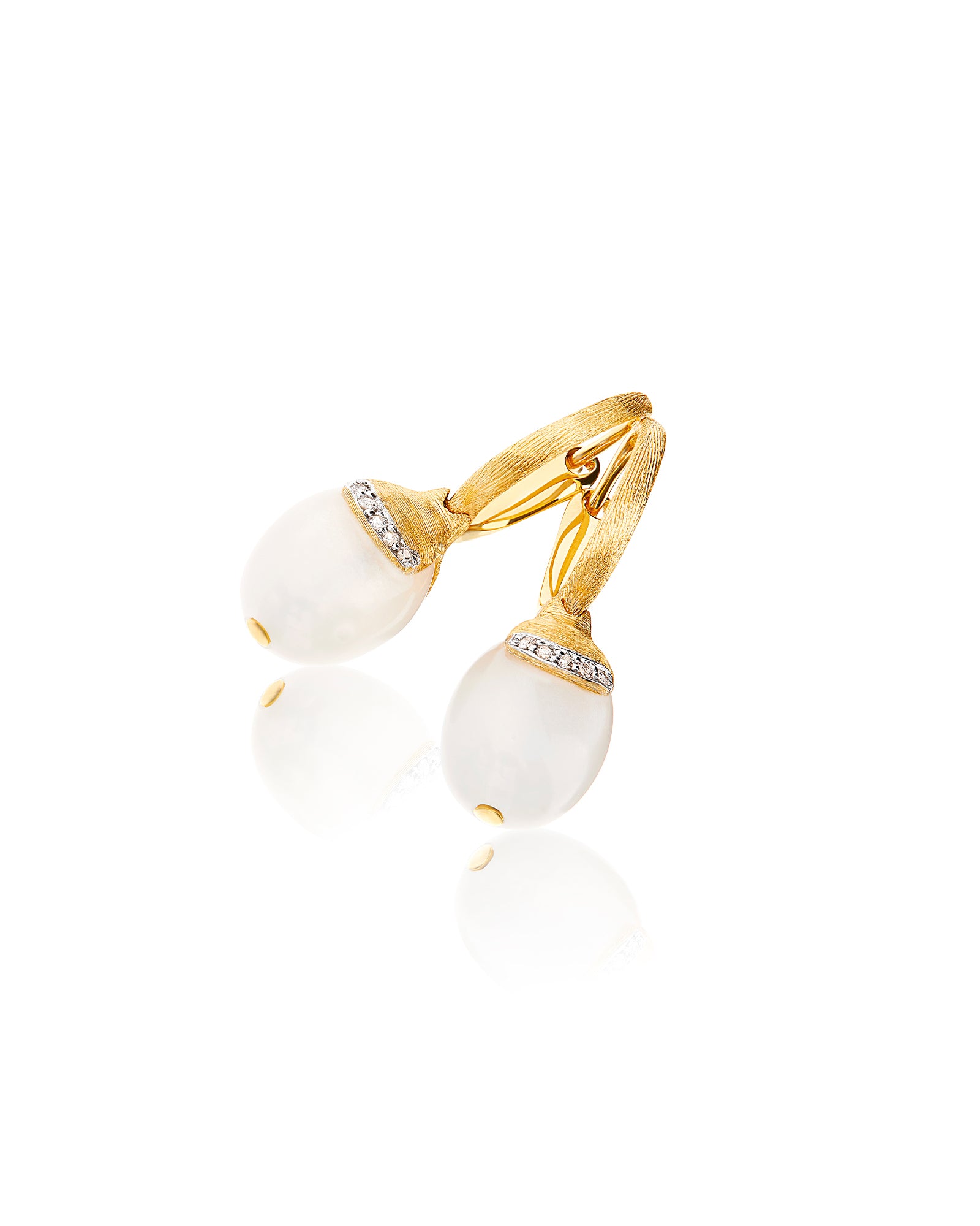WHITE DESERT "AMULETS" CILIEGINE GOLD AND WHITE MOONSTONE BALL DROP EARRINGS WITH DIAMONDS DETAILS (SMALL) OS7-603
