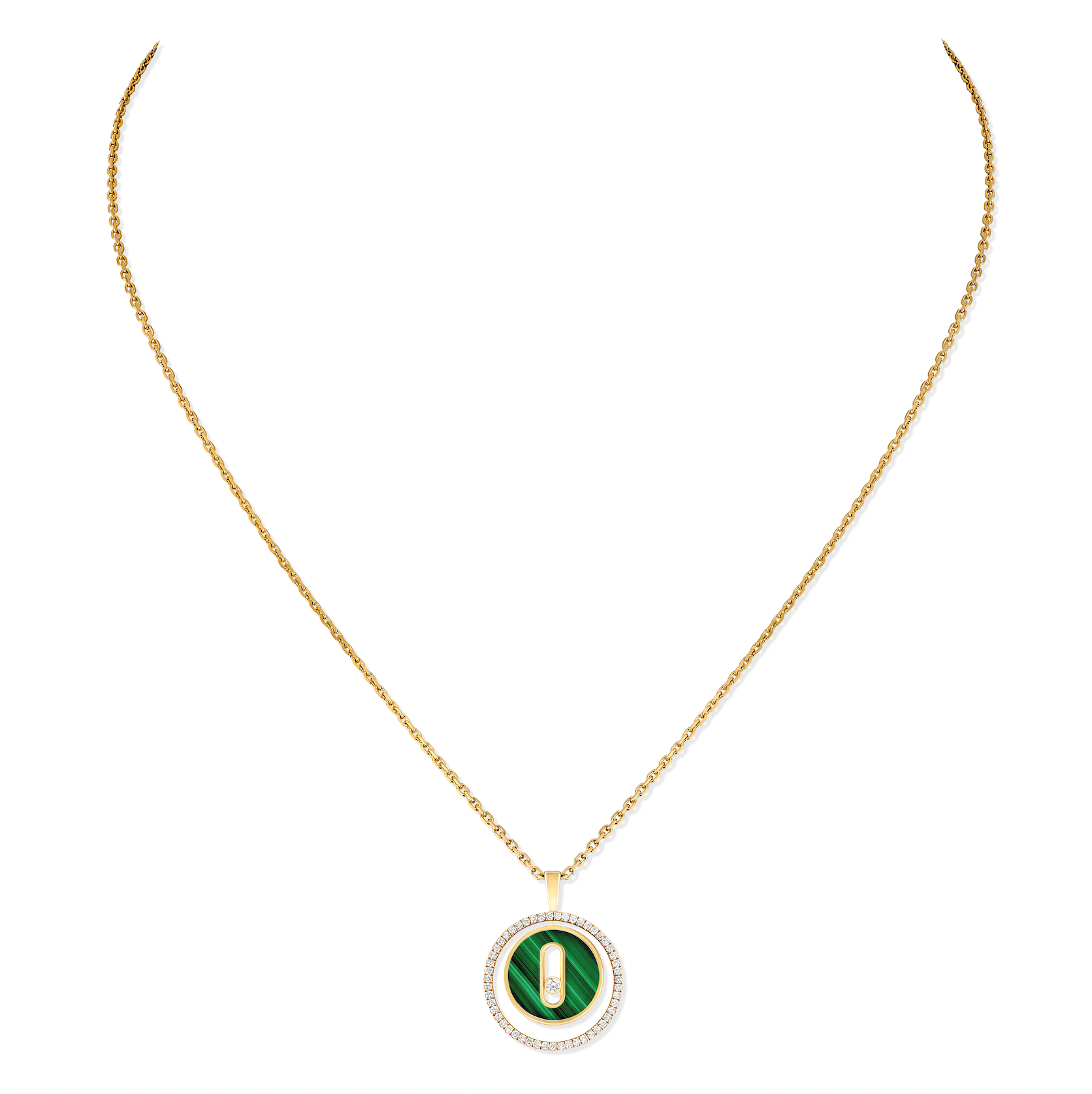 Messika YELLOW GOLD DIAMOND NECKLACE LUCKY MOVE PM MALACHITE NECKLACE 11585-YG