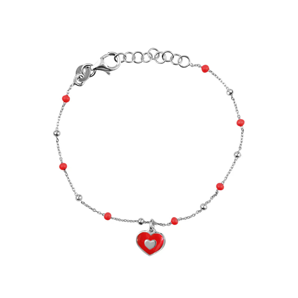 MISS MIMI STERLING SILVER RED BEADED HEART ENAMEL BRACELET 07-156606-01