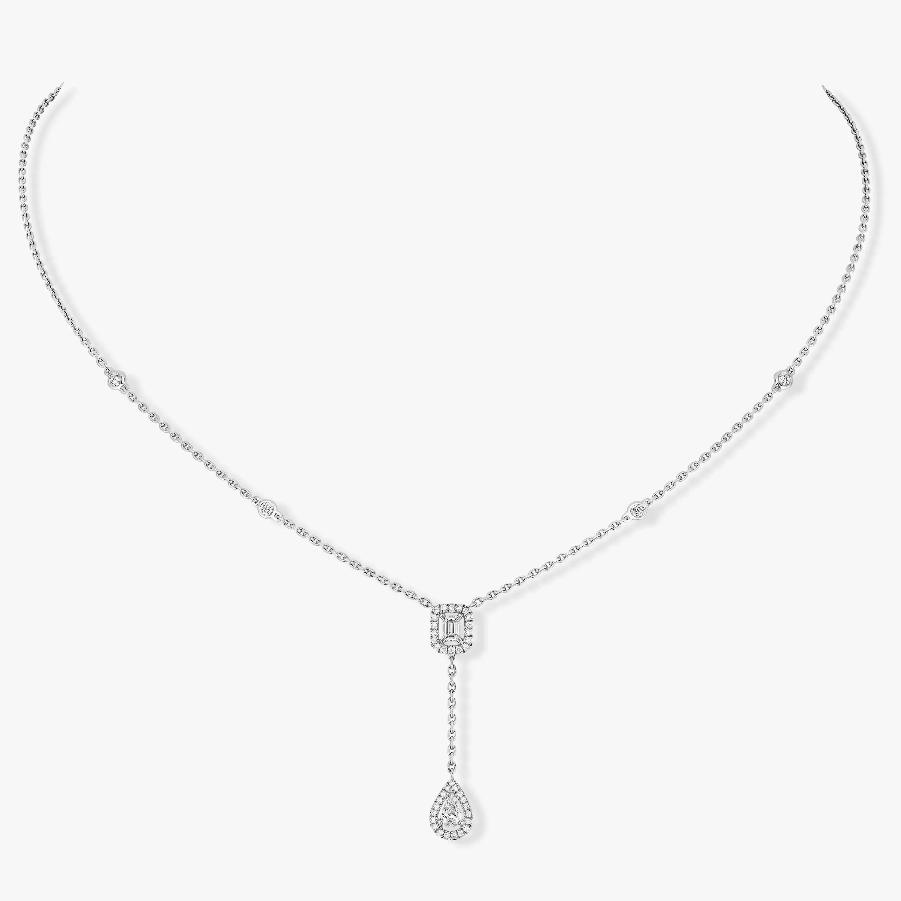 MESSIKA WHITE GOLD DIAMOND NECKLACE MY TWIN TIE 0.10CT X2  06693-WG