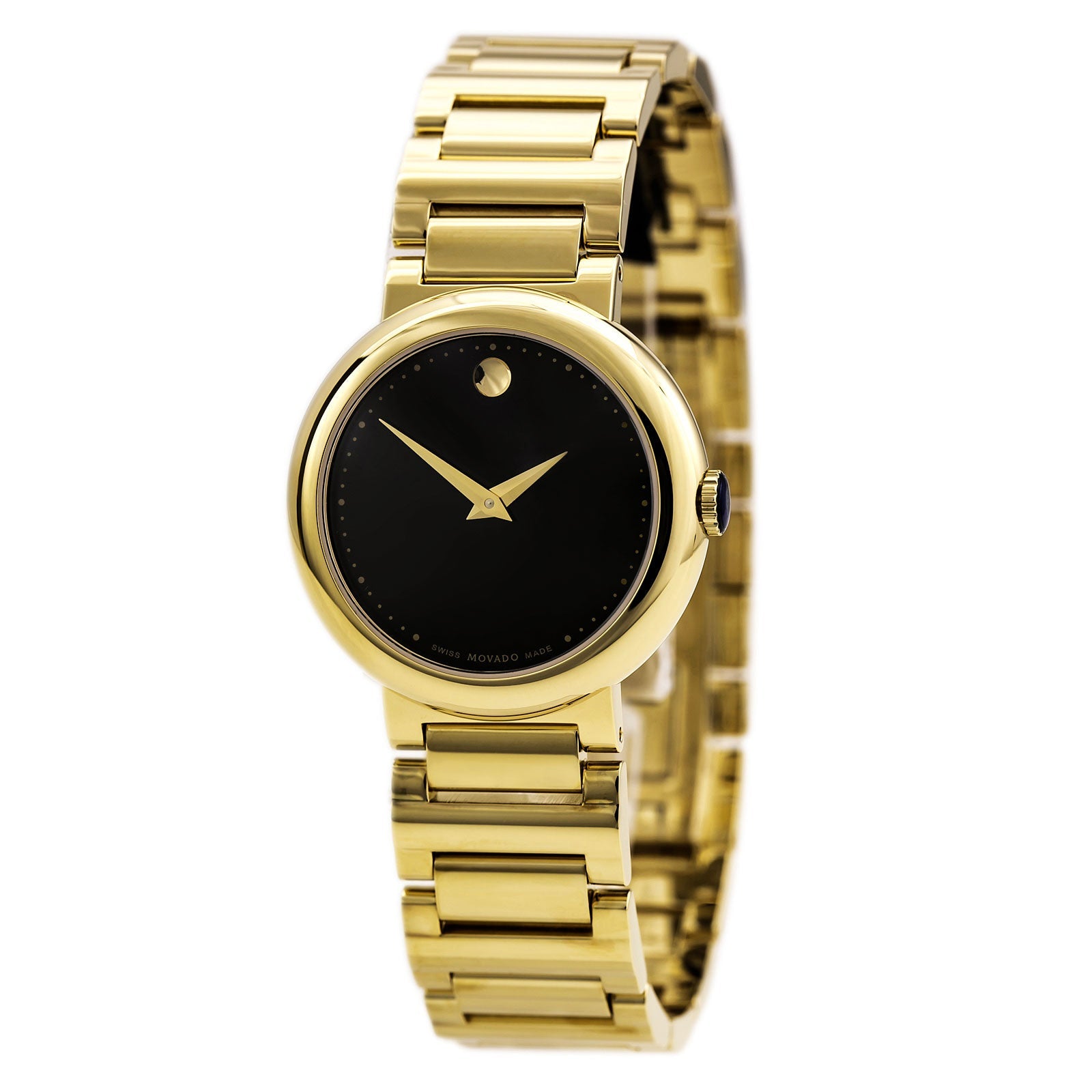 MOVADO Women's Concerto Black Dial Yellow Gold Plated Steel Bracelet Watch 606420