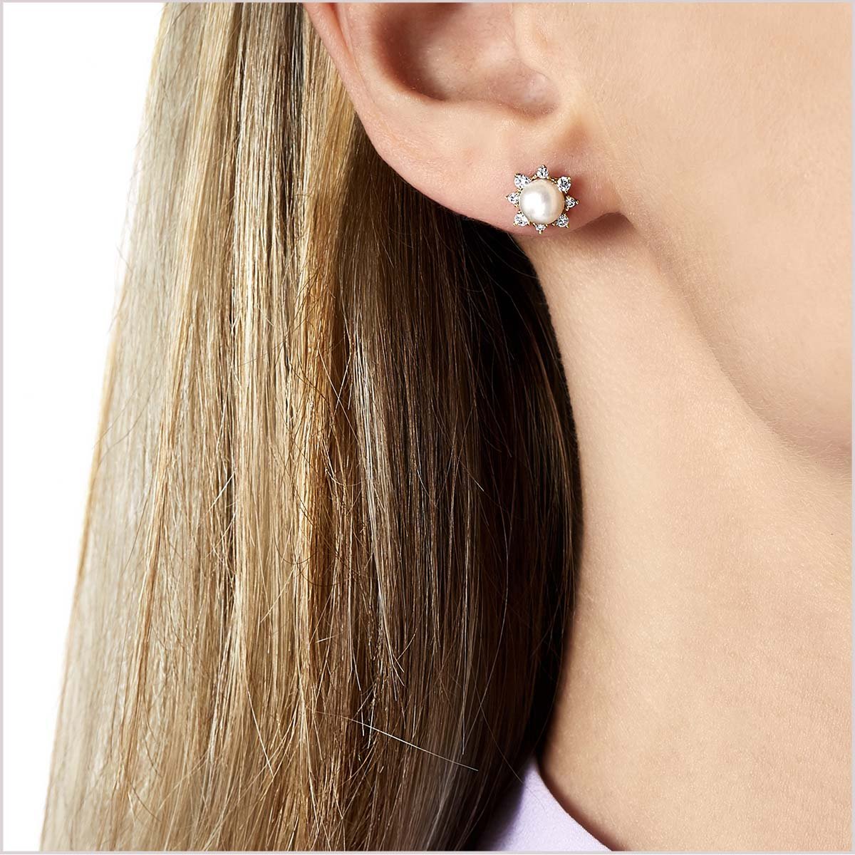 Yoko London Trend Freshwater Pearl and Diamond Stud Earrings TEM0216-6F-LHX