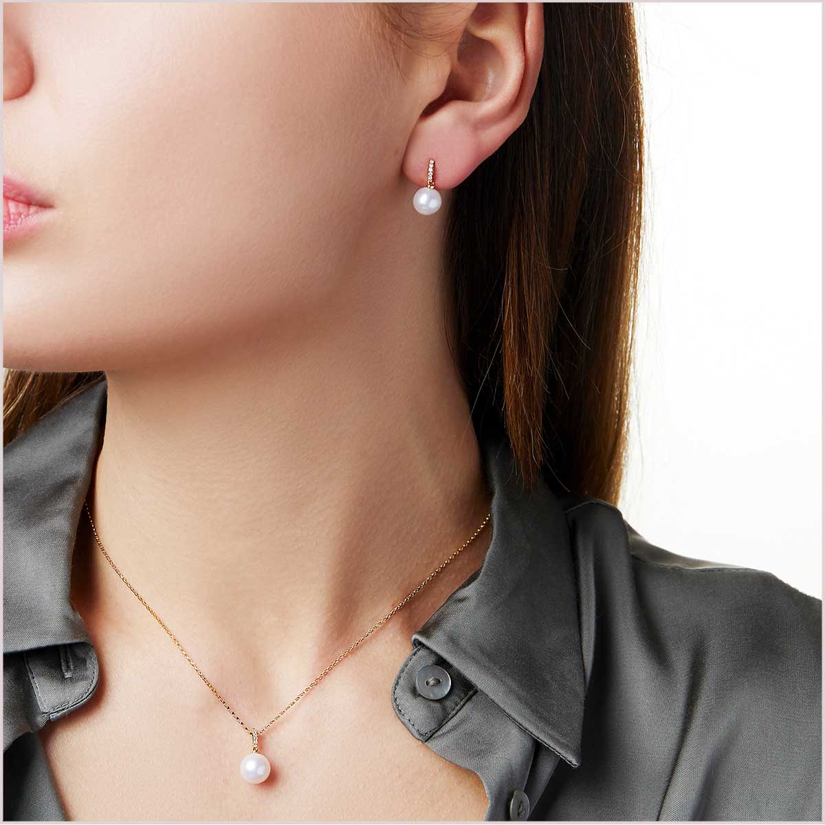 Classic Freshwater Pearl Diamond Earrings YEM0021-905-GEX